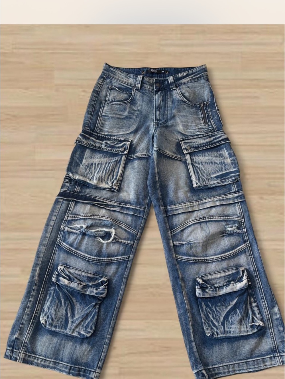 Jaded London Washed Blue Relaxed Cargo Jeans with Patch Pockets